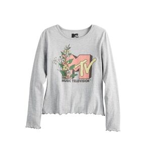 MTV Girls Floral Logo Gray Long Sleeve Tee 973